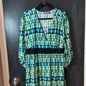 Apt. 9 Vibrant Long Sleeve Dress - Blue, Green, Black